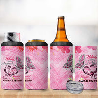 Butterfly Polynesia Breast Cancer 4 in 1 Can Cooler Tumbler Nobody Fights Alone Pink Out Tropical Hibiscus