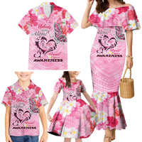 Butterfly Polynesia Breast Cancer Family Matching Mermaid Dress and Hawaiian Shirt Nobody Fights Alone Pink Out Tropical Hibiscus DT02 - Polynesian Pride