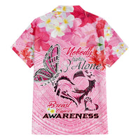 Butterfly Polynesia Breast Cancer Family Matching Puletasi and Hawaiian Shirt Nobody Fights Alone Pink Out Tropical Hibiscus DT02 - Polynesian Pride