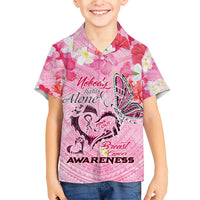 Butterfly Polynesia Breast Cancer Family Matching Short Sleeve Bodycon Dress and Hawaiian Shirt Nobody Fights Alone Pink Out Tropical Hibiscus DT02 Son's Shirt Pink - Polynesian Pride