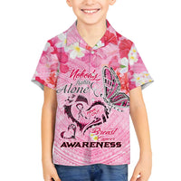 Butterfly Polynesia Breast Cancer Family Matching Tank Maxi Dress and Hawaiian Shirt Nobody Fights Alone Pink Out Tropical Hibiscus