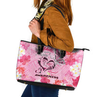 Butterfly Polynesia Breast Cancer Leather Tote Bag Nobody Fights Alone Pink Out Tropical Hibiscus