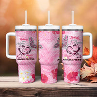 Butterfly Polynesia Breast Cancer Tumbler With Handle Nobody Fights Alone Pink Out Tropical Hibiscus