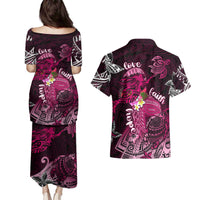 Breast Cancer Mermaid Polynesia Couples Matching Puletasi and Hawaiian Shirt Faith Hope Love