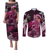 Breast Cancer Mermaid Polynesia Couples Matching Puletasi and Long Sleeve Button Shirt Faith Hope Love