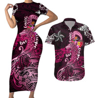 Breast Cancer Mermaid Polynesia Couples Matching Short Sleeve Bodycon Dress and Hawaiian Shirt Faith Hope Love