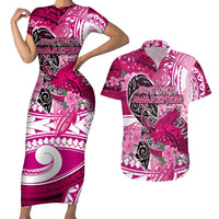 Breast Cancer Awareness Hawaii Couples Matching Short Sleeve Bodycon Dress and Hawaiian Shirt Polynesia Girl Nobody Fights Alone