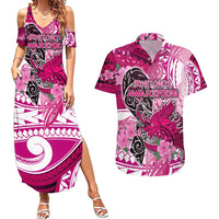 Breast Cancer Awareness Hawaii Couples Matching Summer Maxi Dress and Hawaiian Shirt Polynesia Girl Nobody Fights Alone