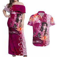 Breast Cancer New Zealand Couples Matching Off Shoulder Maxi Dress and Hawaiian Shirt Maori Aotearoa Girl Pink Out