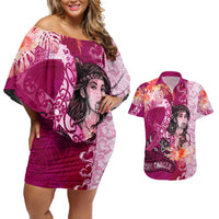 Breast Cancer New Zealand Couples Matching Off Shoulder Short Dress and Hawaiian Shirt Maori Aotearoa Girl Pink Out