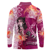 Breast Cancer New Zealand Long Sleeve Polo Shirt Maori Aotearoa Girl Pink Out