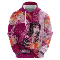 Breast Cancer New Zealand Zip Hoodie Maori Aotearoa Girl Pink Out DT02 - Polynesian Pride