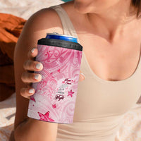 Breast Cancer Awareness Month 4 in 1 Can Cooler Tumbler Butterfly Polynesia Watercolor Pink