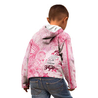 Breast Cancer Awareness Month Kid Hoodie Butterfly Polynesia Watercolor Pink