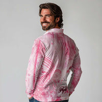Breast Cancer Awareness Month Long Sleeve Polo Shirt Butterfly Polynesia Watercolor Pink