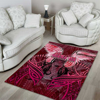 Breast Cancer Warrior Area Rug Angel Wings Polynesian Pattern