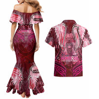 Breast Cancer Warrior Couples Matching Mermaid Dress and Hawaiian Shirt Angel Wings Polynesian Pattern
