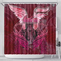 Breast Cancer Warrior Shower Curtain Angel Wings Polynesian Pattern