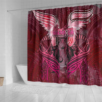Breast Cancer Warrior Shower Curtain Angel Wings Polynesian Pattern