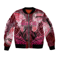 Breast Cancer Warrior Sleeve Zip Bomber Jacket Angel Wings Polynesian Pattern DT02 Unisex Pink - Polynesian Pride
