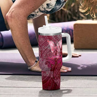 Breast Cancer Warrior Tumbler With Handle Angel Wings Polynesian Pattern