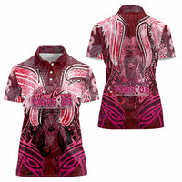 Breast Cancer Warrior Women Polo Shirt Angel Wings Polynesian Pattern