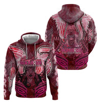Breast Cancer Warrior Zip Hoodie Angel Wings Polynesian Pattern
