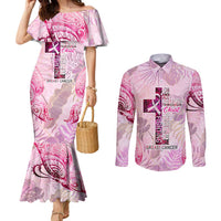 Breast Cancer Polynesian Couples Matching Mermaid Dress and Long Sleeve Button Shirt I Can Do All Things Through Christ