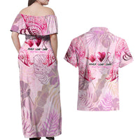 Breast Cancer Polynesian Couples Matching Off Shoulder Maxi Dress and Hawaiian Shirt I Can Do All Things Through Christ