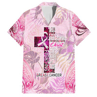 Breast Cancer Polynesian Family Matching Off Shoulder Short Dress and Hawaiian Shirt I Can Do All Things Through Christ
