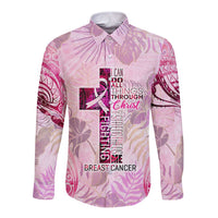 Breast Cancer Polynesian Long Sleeve Button Shirt I Can Do All Things Through Christ
