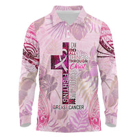 Breast Cancer Polynesian Long Sleeve Polo Shirt I Can Do All Things Through Christ