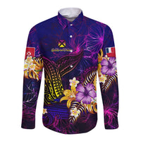 Wallis and Futuna Long Sleeve Button Shirt Whale Hibiscus Polynesian