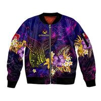 Wallis and Futuna Sleeve Zip Bomber Jacket Whale Hibiscus Polynesian