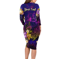 New Caledonia Family Matching Long Sleeve Bodycon Dress and Hawaiian Shirt Whale Hibiscus Polynesian