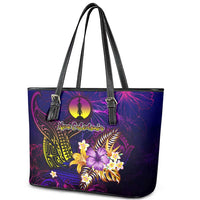 New Caledonia Leather Tote Bag Whale Hibiscus Polynesian