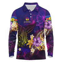 New Caledonia Long Sleeve Polo Shirt Whale Hibiscus Polynesian