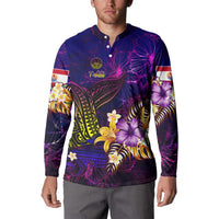 Tahiti French Polynesia Button Sweatshirt Whale Hibiscus Polynesian DT02 - Polynesian Pride