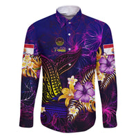 Tahiti French Polynesia Family Matching Off The Shoulder Long Sleeve Dress and Hawaiian Shirt Whale Hibiscus Polynesian DT02 Dad's Shirt - Long Sleeve Purple - Polynesian Pride