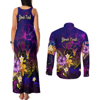 Cook Islands Couples Matching Tank Maxi Dress and Long Sleeve Button Shirt Whale Hibiscus Polynesian