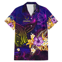 Cook Islands Family Matching Mermaid Dress and Hawaiian Shirt Whale Hibiscus Polynesian DT02 Dad's Shirt - Short Sleeve Purple - Polynesian Pride