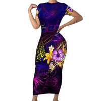 Cook Islands Family Matching Short Sleeve Bodycon Dress and Hawaiian Shirt Whale Hibiscus Polynesian DT02 Mom's Dress Purple - Polynesian Pride