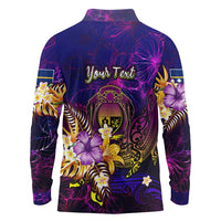 Nauru Long Sleeve Polo Shirt Whale Hibiscus Polynesian