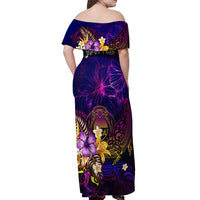 Nauru Off Shoulder Maxi Dress Whale Hibiscus Polynesian
