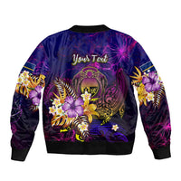 Nauru Sleeve Zip Bomber Jacket Whale Hibiscus Polynesian