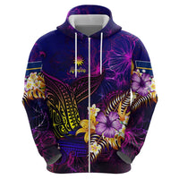 Nauru Zip Hoodie Whale Hibiscus Polynesian