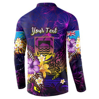 Tuvalu Button Sweatshirt Whale Hibiscus Polynesian