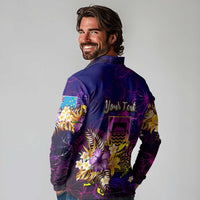 Tuvalu Long Sleeve Polo Shirt Whale Hibiscus Polynesian