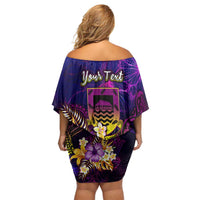 Tuvalu Off Shoulder Short Dress Whale Hibiscus Polynesian