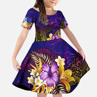 Northern Mariana Islands Family Matching Off Shoulder Maxi Dress and Hawaiian Shirt Whale Hibiscus Polynesian DT02 Daughter's Dress Purple - Polynesian Pride
